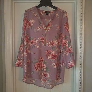 Pink Floral Zipper Blouse